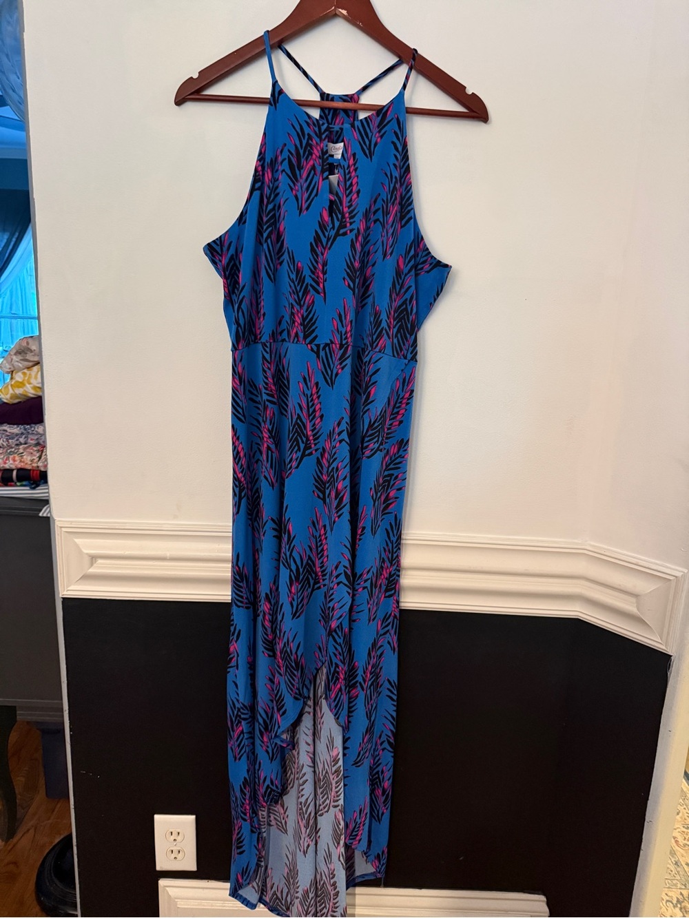Candie's Blue Dress with Black and Pink Tropical Print